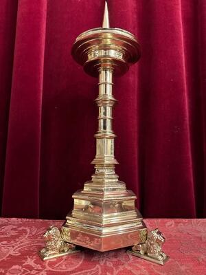 Matching Candle Sticks ( Atar - Set ) Height Without Pin. style Gothic - Style en Bronze / Polished and Varnished, Belgium  19 th century ( Anno 1875 )