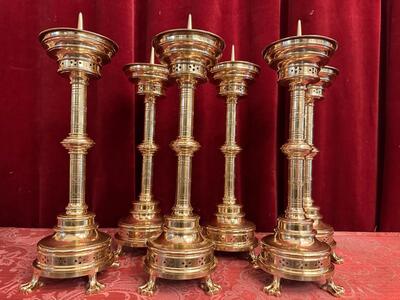 Matching Candle Sticks Height Without Pin. style Gothic - Style en Bronze / Polished and Varnished, Belgium  19 th century ( Anno 1875 )