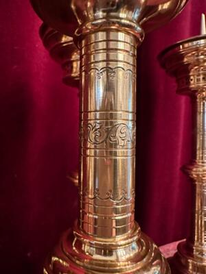 Matching Candle Sticks Height Without Pin. style Gothic - Style en Bronze / Polished and Varnished, Belgium  19 th century ( Anno 1875 )