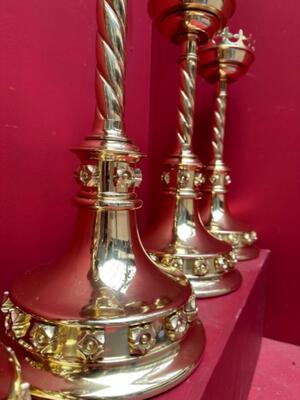 Matching Candle Sticks Height Without Pin. style Gothic - Style en Brass / Bronze / Polished and Varnished, Belgium  19 th century ( Anno 1885 )