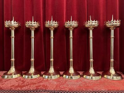 Matching Candle Sticks Height Without Pin. style Gothic - Style en Brass / Bronze / Polished and Varnished, Belgium  19 th century ( Anno 1885 )