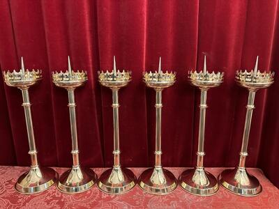 Matching Candle Sticks Height Without Pin. style Gothic - Style en Brass / Bronze / Polished and Varnished, Belgium  19 th century ( Anno 1885 )