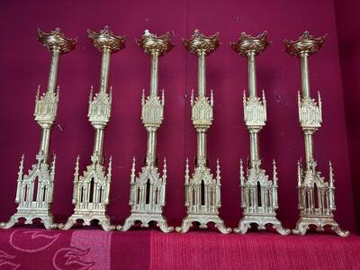 Matching Candle Sticks Height Without Pin. style Gothic - Style en Bronze Gilt / Polished and Varnished, France 19 th century ( Anno 1885 )