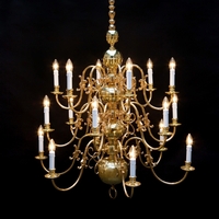 Large Matching Chandeliers New Polished And Varnished en Brass , Belgium 19th century