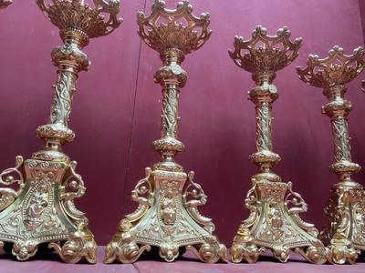 Matching Candle Sticks Altar Set Height Without Pin. Weight Each 10 Kgs ! style Romanesque - Style en Bronze / Polished and Varnished, France 19 th century ( Anno 1865 )