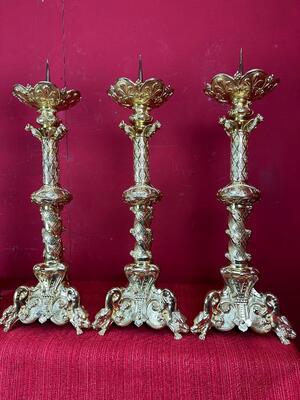 Matching Candle Sticks Height Without Pin. style Romanesque - Style en Bronze Gilt Polished & Varnished, France 19 th century ( Anno 1865 )