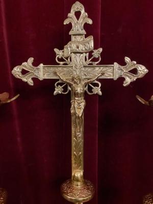 Altar Set Measures Cross H 56 Cm X W 23 Cm X D 16 Cm.  en Bronze / Polished and Varnished, France 19 th century