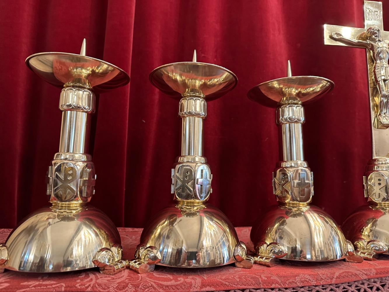 7 art - deco Altar - Set  Candle Sticks With Matching Cross. Measures Candle Sticks Without Pin