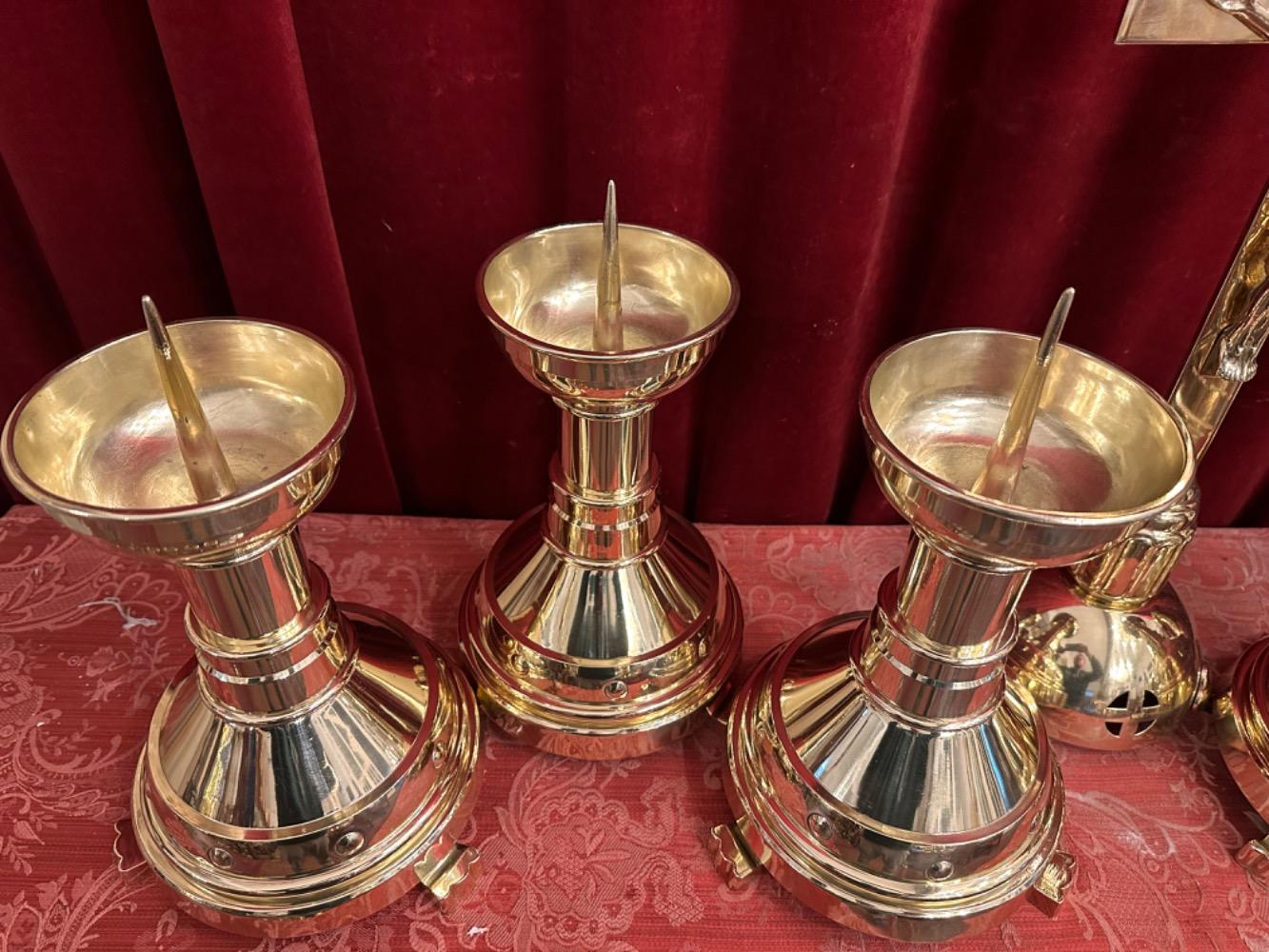 7 art - deco Altar - Set Matching Candle Sticks With Cross. Measures Candle Sticks Without Pin