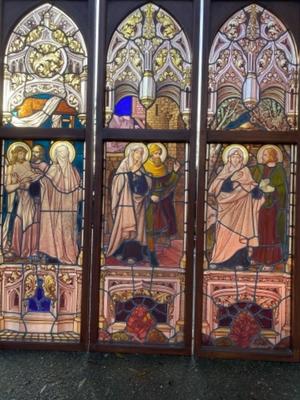 Stunning Series Of High Quality Stained Glass Windows style Gothic - style en Stained Glass / Wooden Frames, BELGIUM 19 th century ( Anno 1875 )