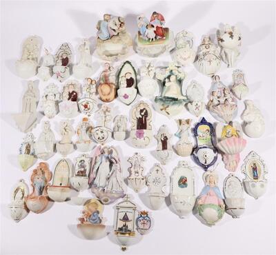 Very Large Collection Holy Water Holders en Wood / Glass / Brass / Porcelain / Composite Etc.., 20 th century