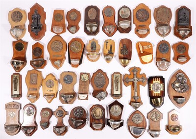 Very Large Collection Holy Water Holders en Wood / Glass / Brass / Porcelain / Composite Etc.., 20 th century