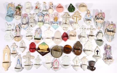 Very Large Collection Holy Water Holders en Wood / Glass / Brass / Porcelain / Composite Etc.., 20 th century