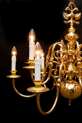 Chandelier en Brass / Polished / New Varnished, Belgium 20th century