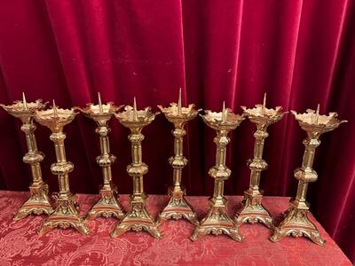 Matching Candle Sticks Height Without Pin. style Gothic - Style en Brass / Bronze / Polished and Varnished, Belgium  19 th century ( Anno 1885 )