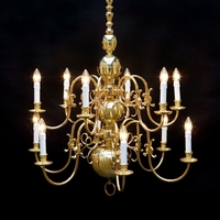 Large Matching Chandeliers New Polished And Varnished en Brass, Belgium 19 th century
