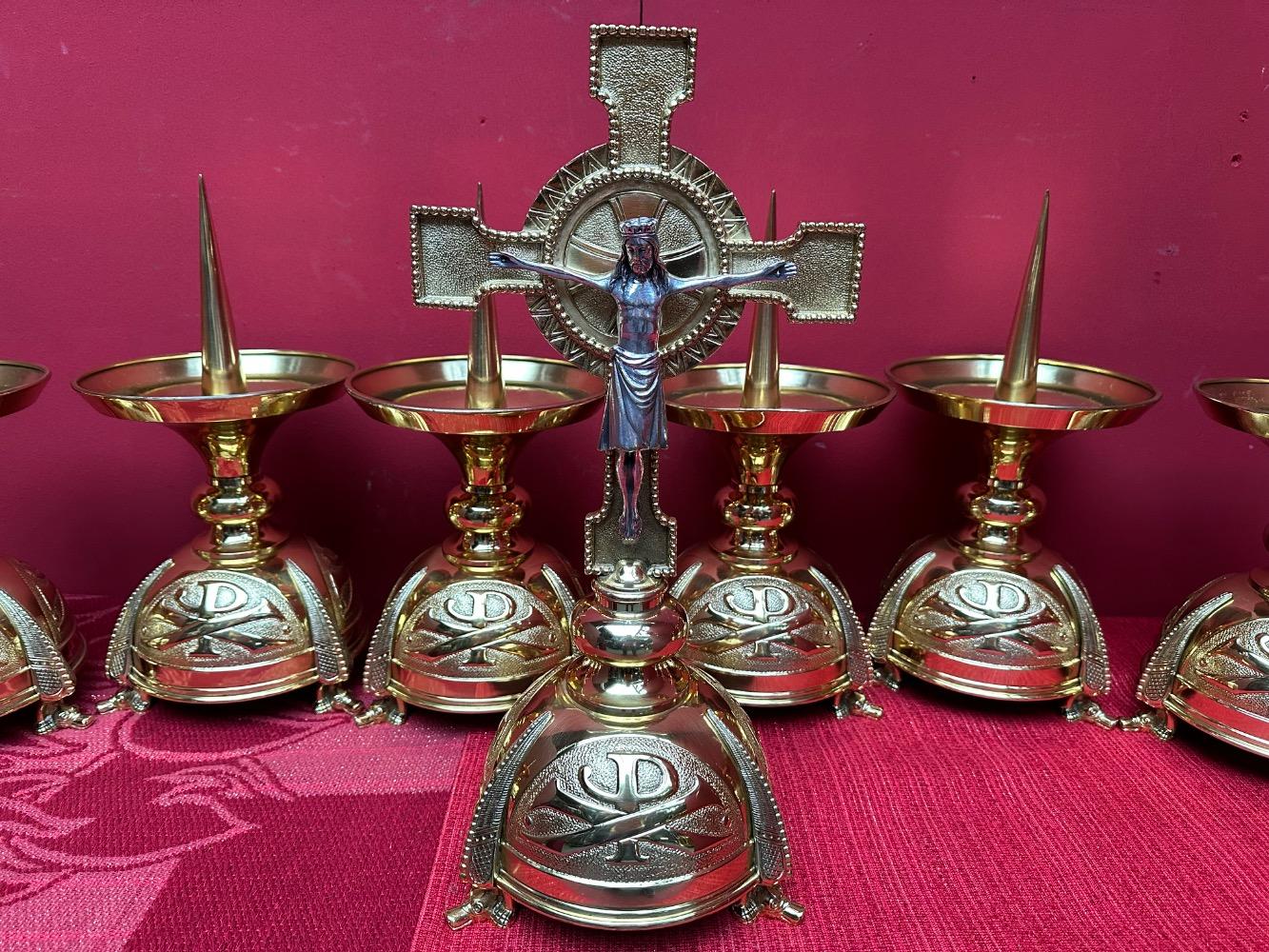 9 Art Nouveau  High Quality Altar - Set Matching Candle Sticks With Cross. Measures Candle Sticks Without Pin