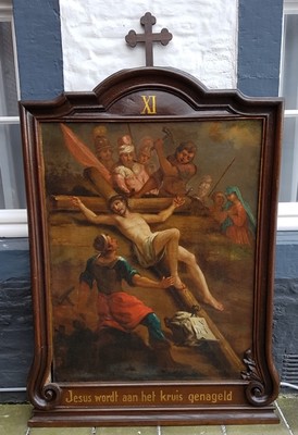 Monumental And Extreme High Quality Fully Hand-Painted Complete Series Of 14 Stations Of The Cross, In Excellent Condition (Restored In 1980).  style Baroque THE NETHERLANDS EARLY 18TH CENTURY (ABOUT 1740).