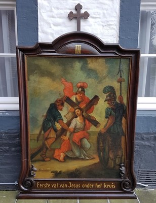 Monumental And Extreme High Quality Fully Hand-Painted Complete Series Of 14 Stations Of The Cross , In Excellent Condition (Restored In 1980).  style Baroque THE NETHERLANDS EARLY 18TH CENTURY (ABOUT 1740).