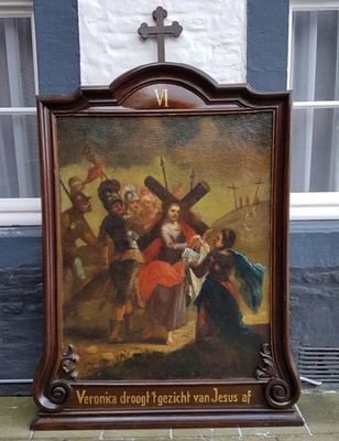 Monumental And Extreme High Quality Fully Hand-Painted Complete Series Of 14 Stations Of The Cross , In Excellent Condition (Restored In 1980).  style Baroque THE NETHERLANDS EARLY 18TH CENTURY (ABOUT 1740).