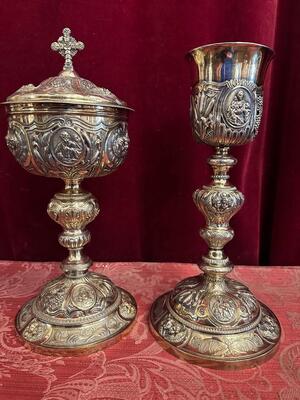 Matching Pair Of Baroque Chalice And Ciborium. style Baroque - Style en Full - Silver, Belgium  19 th century