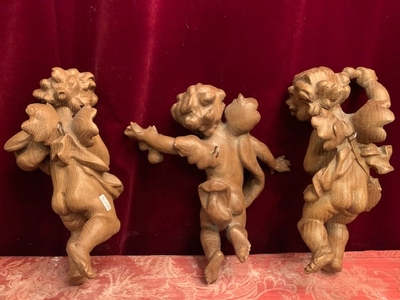 Three Music-Angels  Carved Wood 35 Cm Italy 20th Century style Baroque en Carved - Wood, Italy 20th century