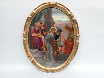 Complete Series : 14 Stations Of The Cross. Expected Better Pictures Soon ! en Wooden Frames / Hand - Painted Oil on Linen, Belgium  19 th century