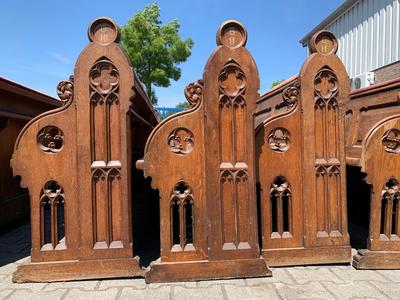 18 Pews With 6 Front Parts 10 Pews 335 Cm Sold ! style Gothic - Style en Oak Wood, Dutch 20th century