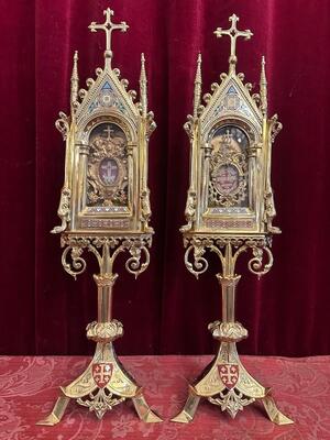 Matching Pair Romanesque - Gothic - Style Reliquaries Relics Of The 12 Apostles & True Cross
