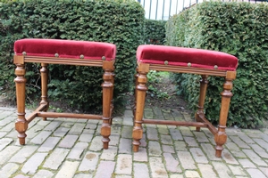 Altar Seats. Completely & Professionally Refit According To The Traditional Methods And With Original Materials. en wood oak / Red Velvet., Belgium 19th century