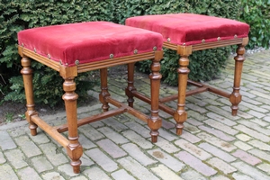 Altar Seats. Completely & Professionally Refit According To The Traditional Methods And With Original Materials. en wood oak / Red Velvet., Belgium 19th century