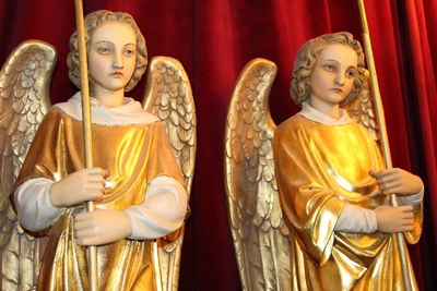 Angels Height Without Candle Holders 106 Cm en plaster polychrome / Gilt, France 19th century