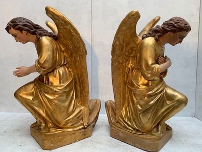 Angels Signed : Giscard en Plaster polychrome, Toulouse France 19th century ( anno 1870 )