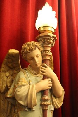 Angels With Torches en plaster polychrome, France 19th century