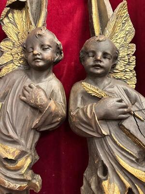 Architectural Ornaments With Angels en Hand - Carved Wood , France 19 th century ( Anno 1850 )