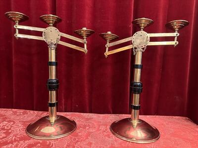 Adjustable Candle Holders style art - deco en Brass / Bronze / Ebony Wood, Belgium  20 th century ( Anno 1930 )