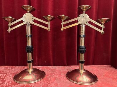 Adjustable Candle Holders style art - deco en Brass / Bronze / Ebony Wood, Belgium  20 th century ( Anno 1930 )