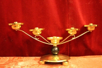 Candle Holders style ART - DECO en Brass / Bronze / Ebony wood /New Polished and Varnished, Belgium 20th century (Anno 1930)