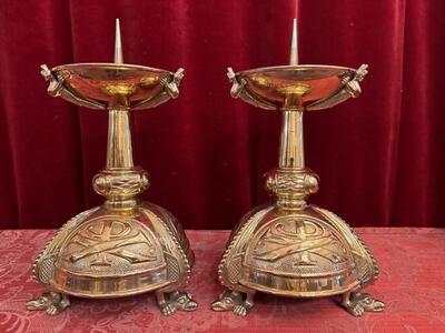 Candle Holders Measures Without Pin style art - deco en Brass / Bronze / Gilt, Belgium  20 th century ( Anno 1930 )