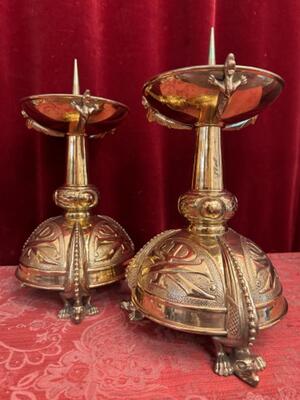 Candle Holders Measures Without Pin style art - deco en Brass / Bronze / Gilt, Belgium  20 th century ( Anno 1930 )