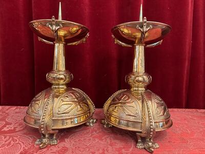 Candle Holders Measures Without Pin style art - deco en Brass / Bronze / Gilt, Belgium  20 th century ( Anno 1930 )