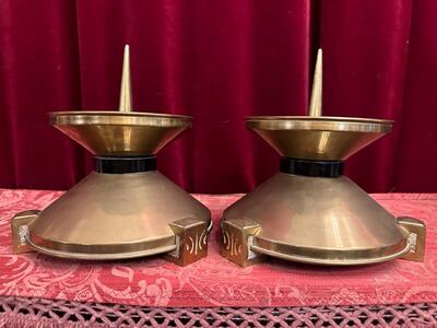 Candle Holders Measures Without Pin style art - deco en Brass / Bronze / Ebony Wood, Belgium  20 th century ( Anno 1930 )