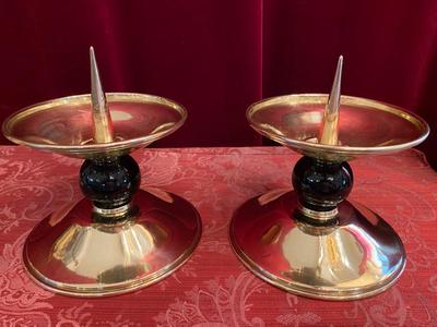 Candle Holders Measures Without Pin style art - deco en Brass / Polished and Varnished /  Ebony Wood, Belgium  20 th century ( Anno 1930 )