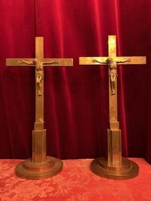 Matching Altar Crosses style ART - DECO en Brass / Bronze, Belgium 20th century (Anno 1930)