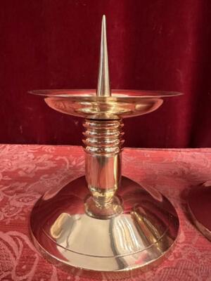 Matching Candle Holders Height Without Pin. style art - deco en Brass / Polished and Varnished, Belgium  20 th century ( Anno 1930 )