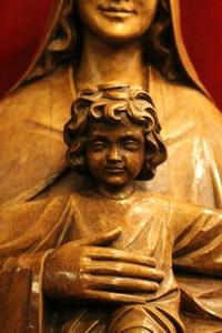 Statues  King Christ And St. Mary With Child. Signed E De Soil style ART - DECO en hand-carved wood , Dutch 20th century (1920)