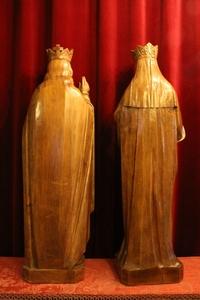 Statues  King Christ And St. Mary With Child. Signed E De Soil style ART - DECO en hand-carved wood , Dutch 20th century (1920)