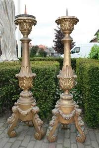 Large Wooden Candle Sticks style barok en wood polychrome, Belgium 19th century