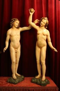 Adam & Eva Statues. Higher Price Range ! style Baroque en hand-carved wood polychrome, Southern Germany 19 th century