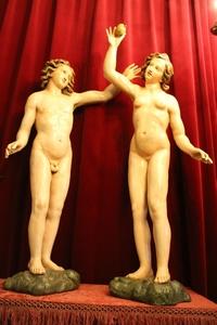 Adam & Eva Statues. Higher Price Range ! style Baroque en hand-carved wood polychrome, Southern Germany 19 th century